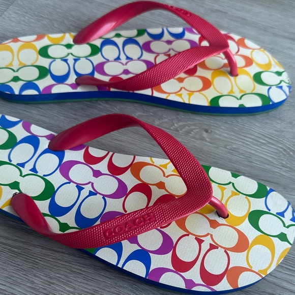 Rare* Coach Zak Flip Flop Sandals Rainbow - Picture 5 of 5